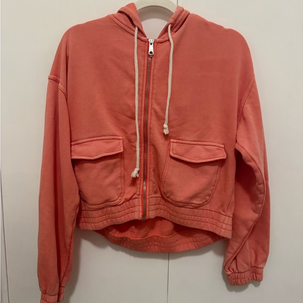 Aerie Cropped Coral Women’s Zipup Hoodie, Size Medium